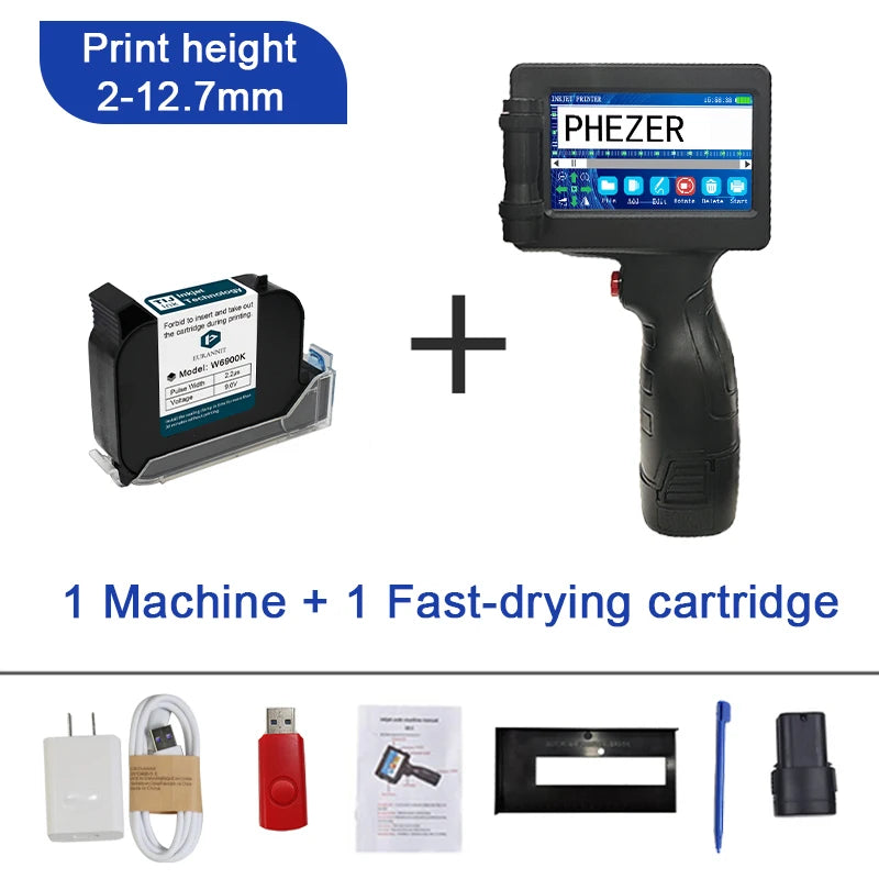 For HP Phezer P17 Handheld Inkjet Printer 12.7mm Smart Labeler for QR Bar Batch Code & Expiry Date 28 Languages Supported