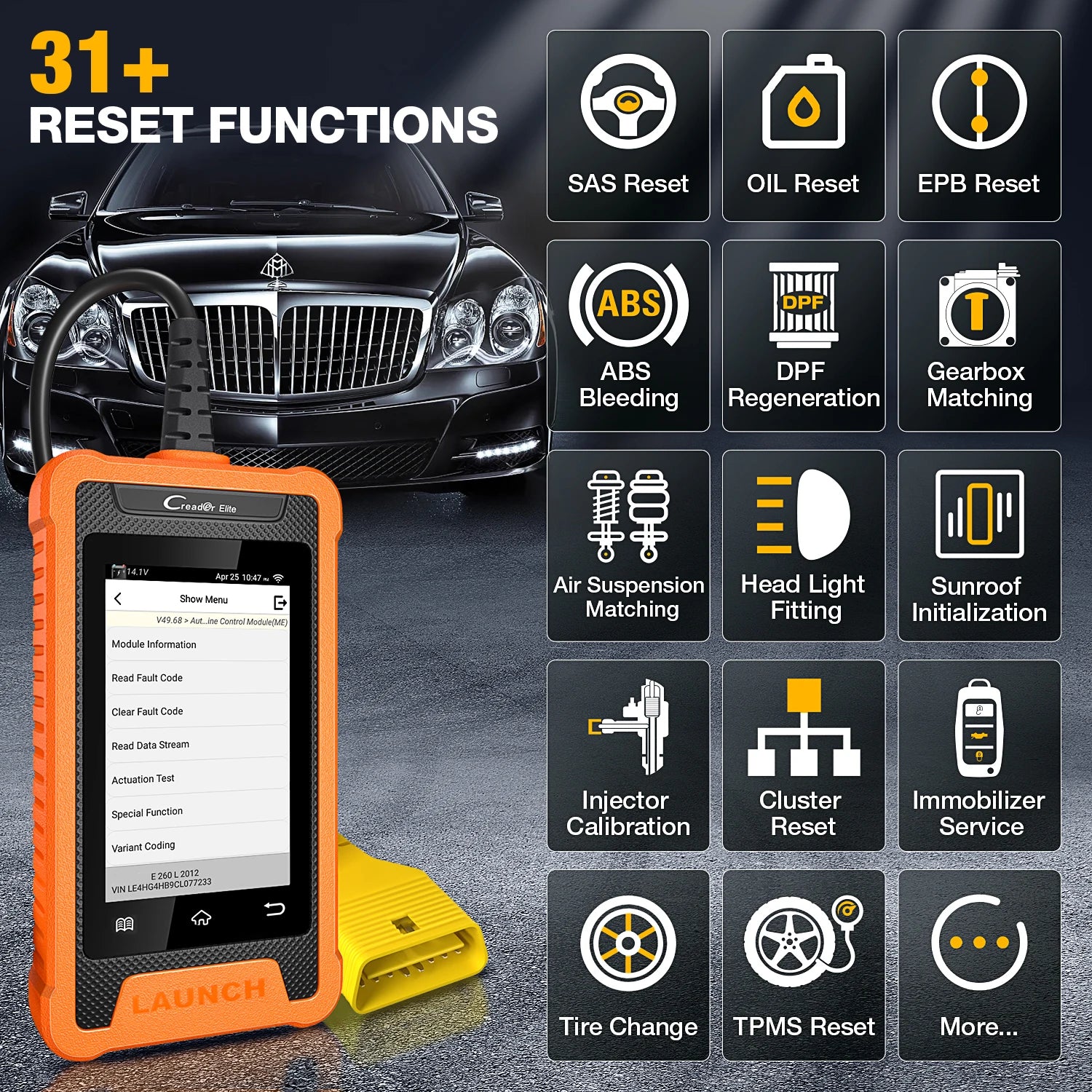 LAUNCH X431 Creader Elite Car Diagnostic Tools Professional Full System TPMS 31+ reset Function Online Coding OBD2 Scanner