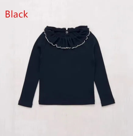 Kids Girls T Shirts Blouse and Pant Set 2026 Autumn Long Sleeve Ruffle Children's Tee Printed Retro Dress Outfwear Clothing