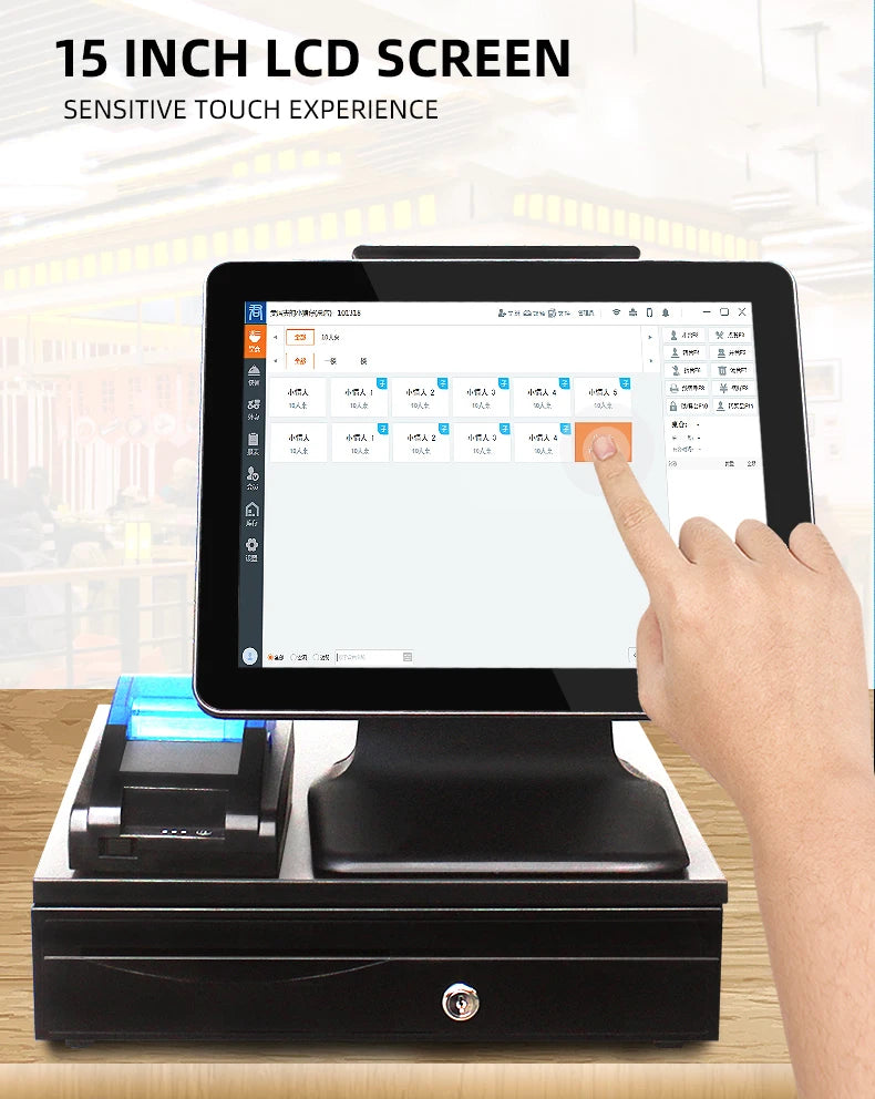 Best Selling 15'' Restaurant Pos System Billing Machine with Printer/Scanner/Cash Drawer