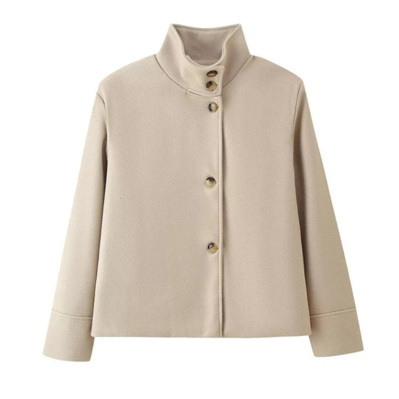 Autumn Stand Collar Jackets for Women Loose Woolen Fabric Single-breasted Coat Women Solid Color Versatile Short Jacket Women