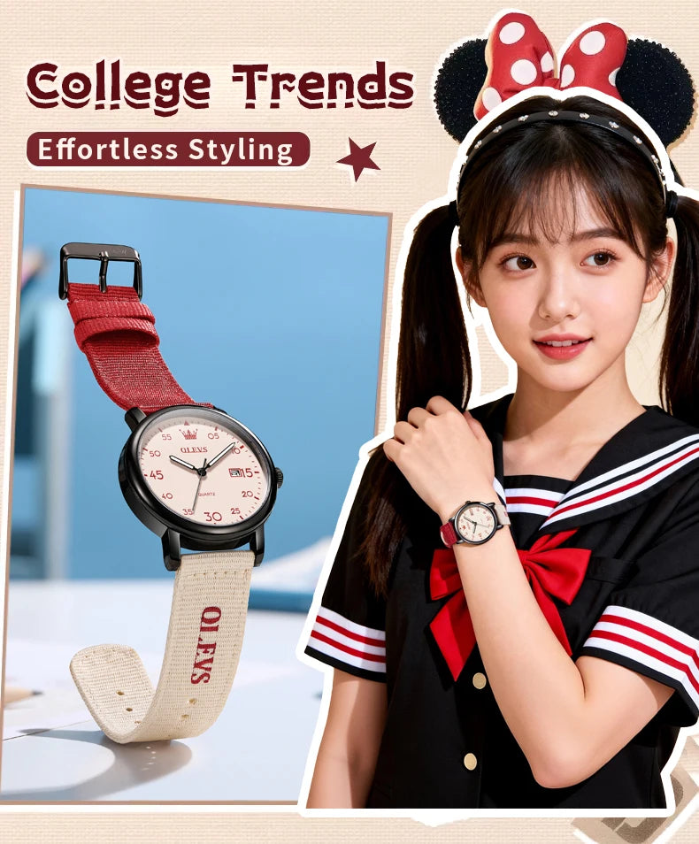 OLEVS 2997 Original Quartz Movement Student Fashion Watch Calendar Digital Dial Night Light Function 30m Waterproof Watch