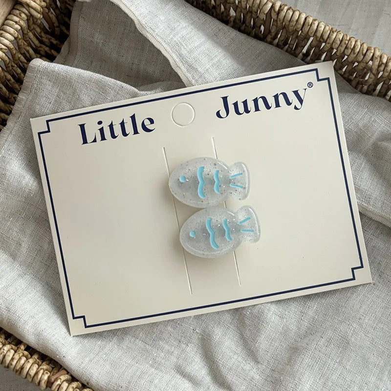 Refreshing and Transparent Blue Sparkling Small Fish Hair Clips Girl Heart Dopamine Colorful Edge Clip Side New Clip Hair