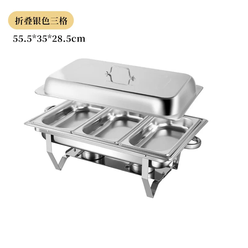 Thickened Stainless Steel Buffet Stove with Folding Foot Insulated Food Heating Container for Restaurant
