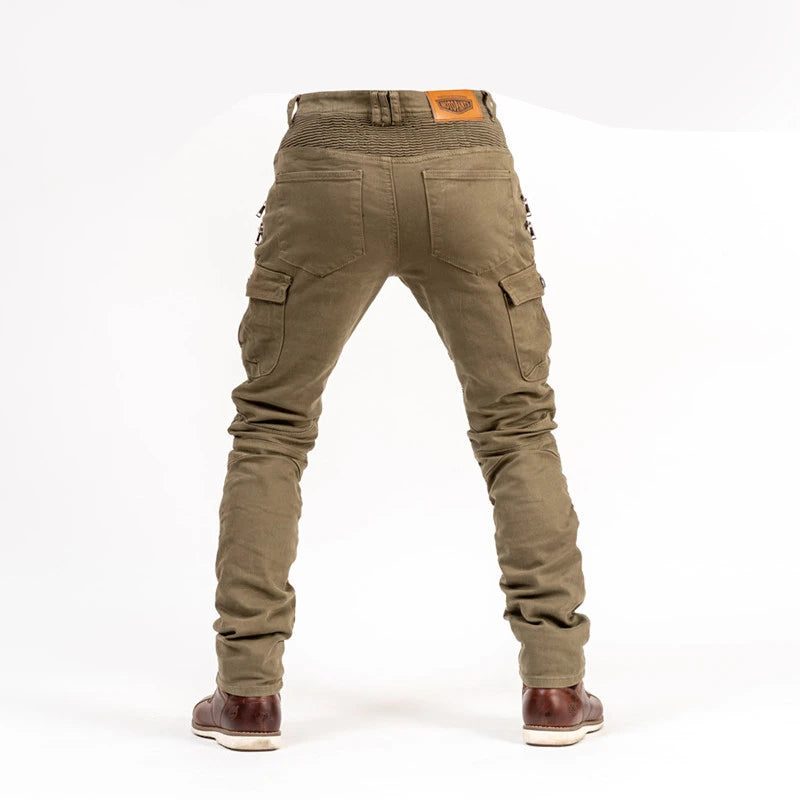 Motorcycle Riding Jeans Men Multi-Pockets Riding Pants with Knee Pads Casual Denim Trousers Solid Fashion Cargo Pant Biker New