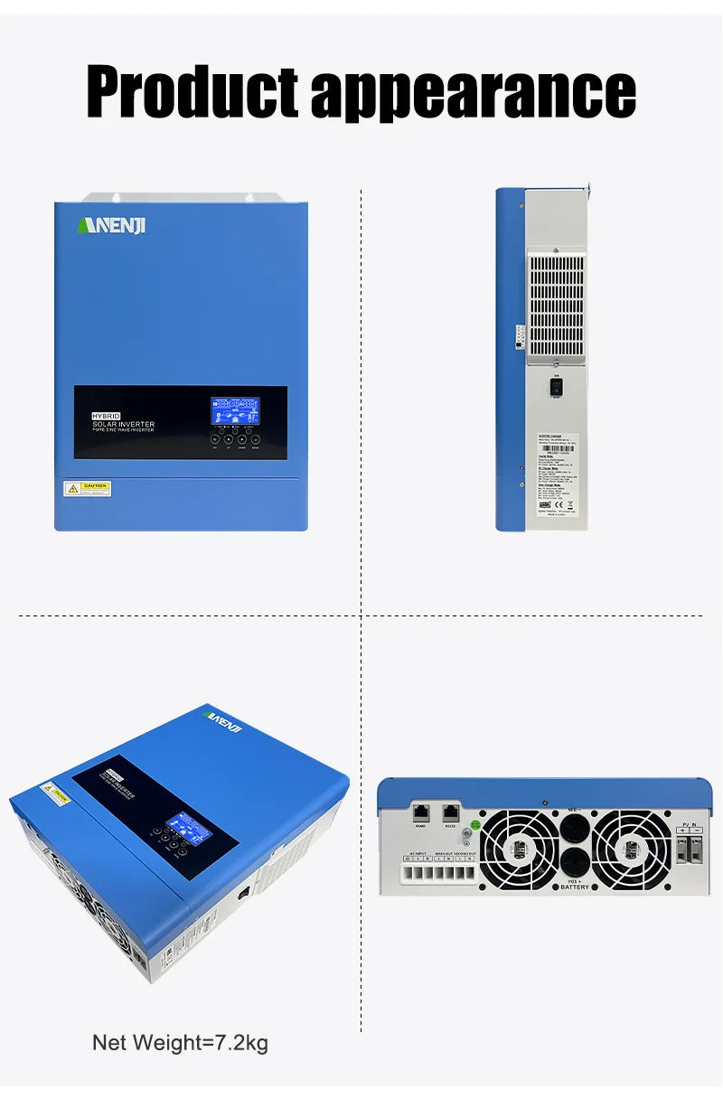 6.2KW Hybrid Solar Inverter 230V 48V Pure Sine Off Grid On Grid Inversor 120A MPPT Solar Charge Controller for PV Solar Panels