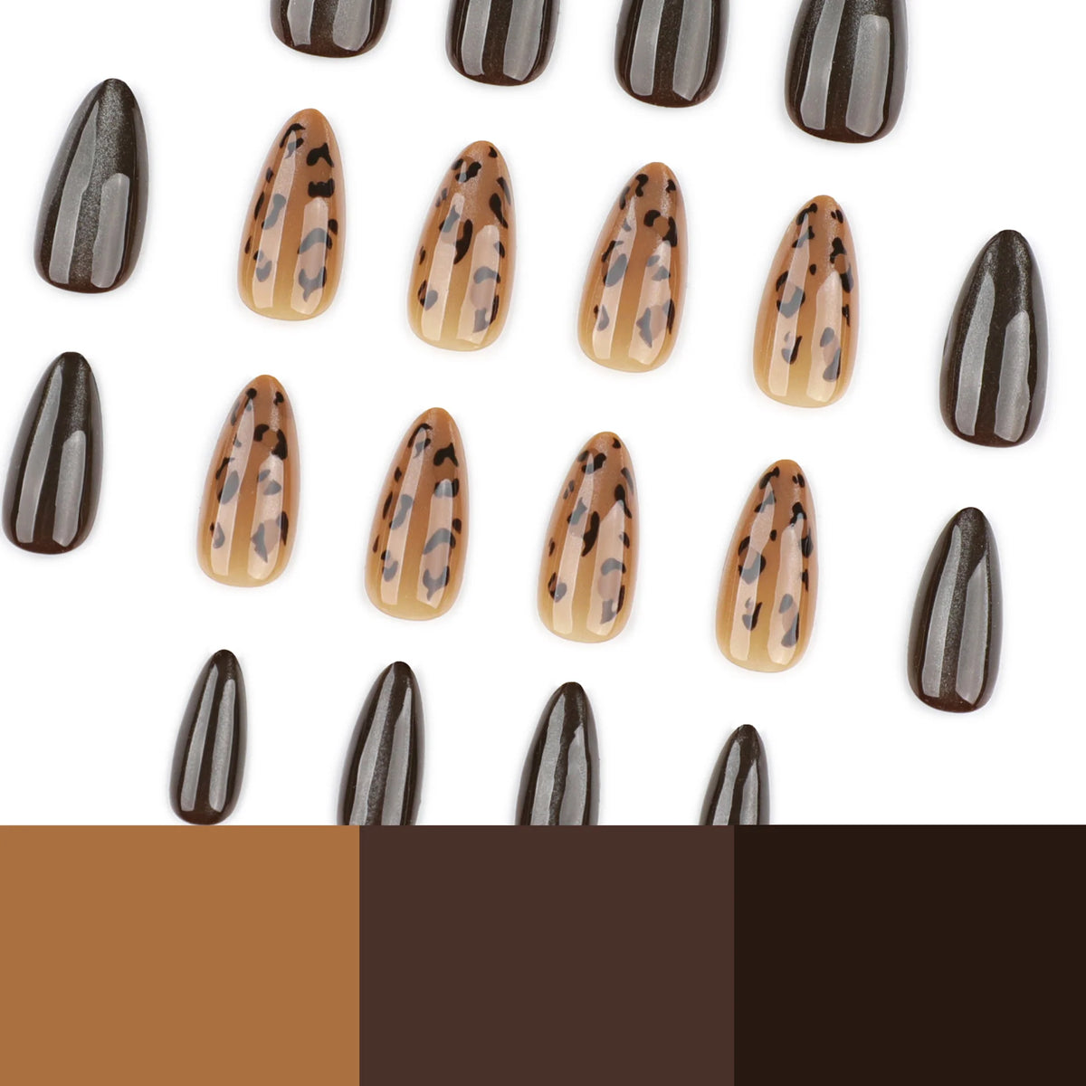Autumn Winter Short Almond Shaped Wearable Nail Tips Leopard Print Cat Eye Design Ready-made Nail Art Tips for Easy Application