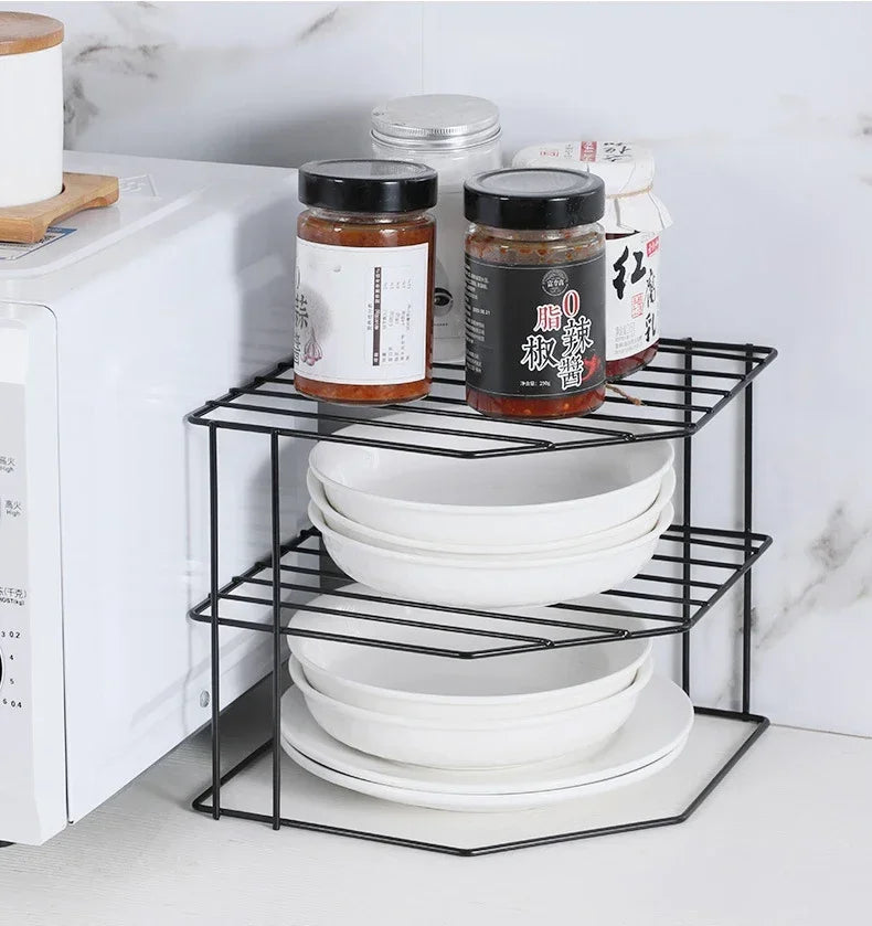 Kitchen Seasoning Corner Rack Pot Dish Food Sundries Organizer Rack Non Punching Portable Storage Table Kitchen Bathroom Holder