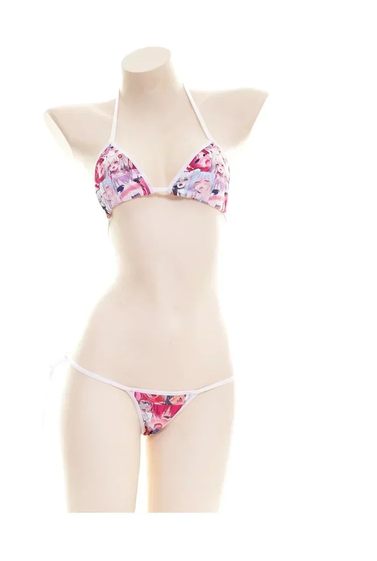 Cute Comic Pattern Bandage Bikini Swimsuit Kawaii Summer Ladies Student Bathing Suit Private Shooting Costume