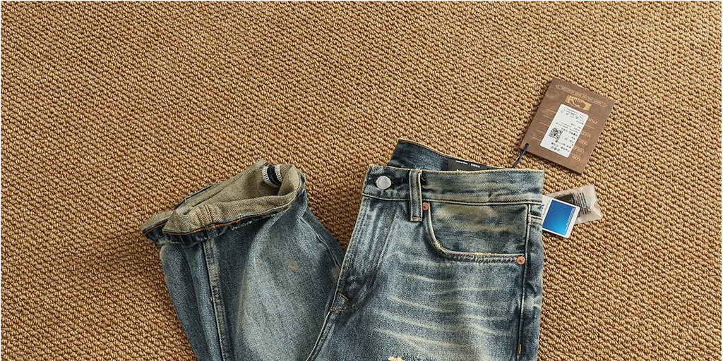 2025 Autumn New American Retro Heavyweight Ripped Denim Men's Fashion 100% Cotton Washed Old Straight Tapered Casual Jeans