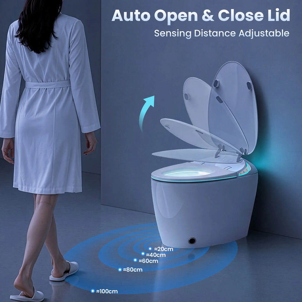 New Smart Toilet with Night Light Fully Automatic Open/Close 1000g MaP Flush Heated Seat Warm Water & Air Drying Dual Auto Flush Bidet Toilet with Tank