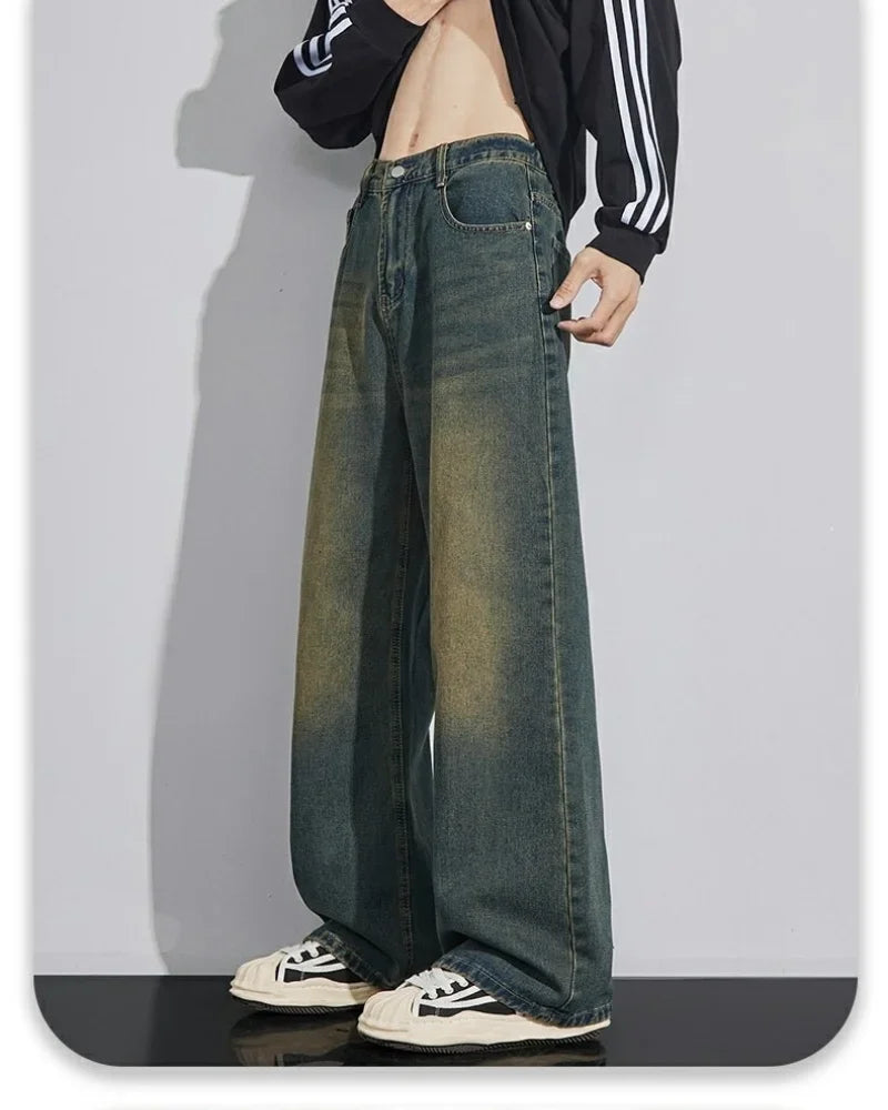 Men's Denim Pants Vintage Washing Wide Leg Loose Jeans Casual Straight American Style  Street Men Trousers Four Seasons New 2026