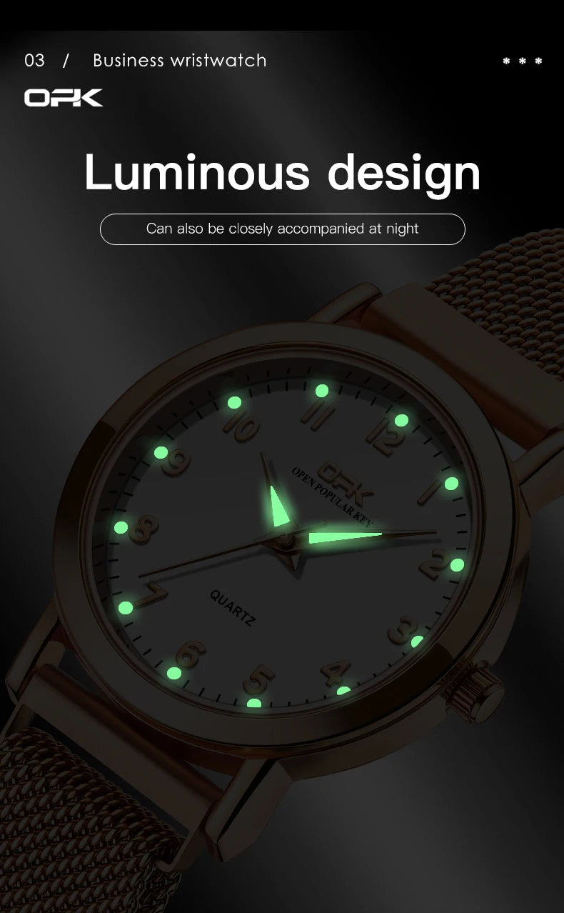 OPK 8115 Women Watch Fashion Business Simple Stainless Steel Mesh Belt Waterproof Luminous Women Watch Elegant Dress Women Watch