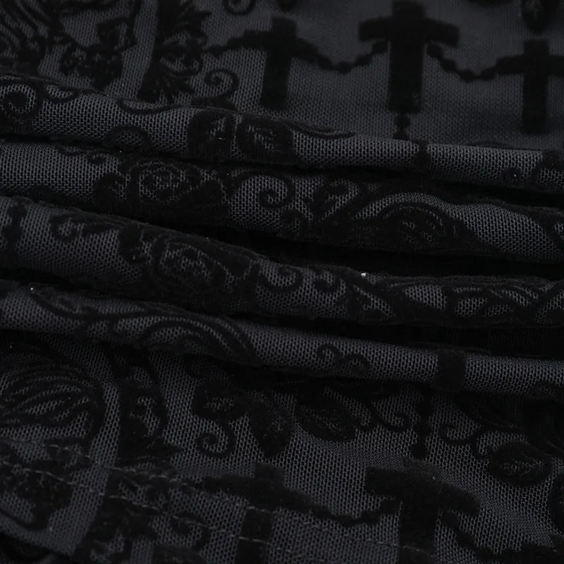 AltGoth Gothic Dark Flocking Pants Women Streetwear Aesthetic Emo Alt Grunge See Through Lace-up High Waist Flare Pants Female