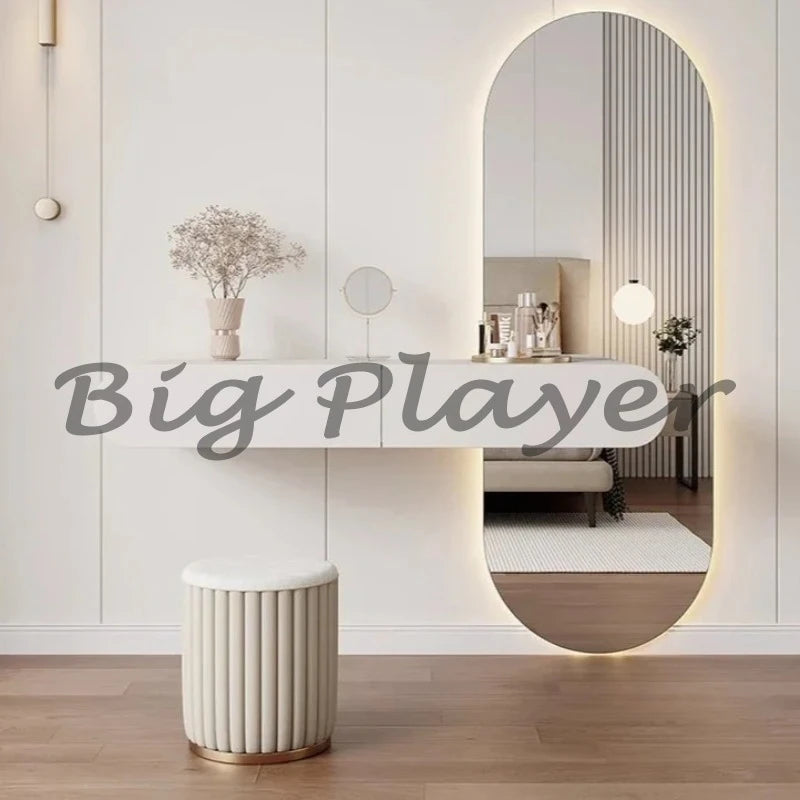 Cream Style Wall Mounted Dressing Table Minimalist Bedroom Furniture Set with Mirror