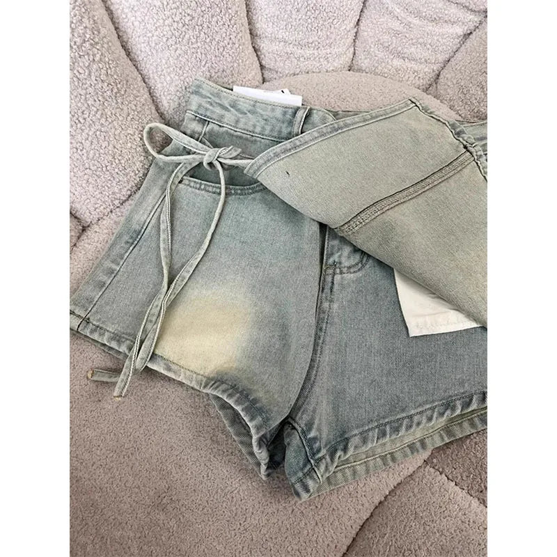 Retro denim skirt women's summer new high-waisted hip-wrapped a-word short skirt pants