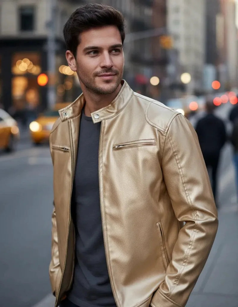 Men's PU leather jacket stand-up collar slim-fit vintage-style biker jacket spring/fall top