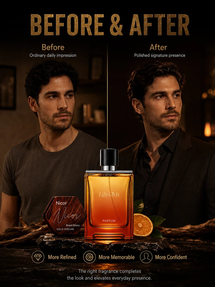 Men's Woody Citrus Perfume Set, Spray Cologne + Solid Perfume Balm, Long Lasting Royal Ebony Travel Fragrance Gift