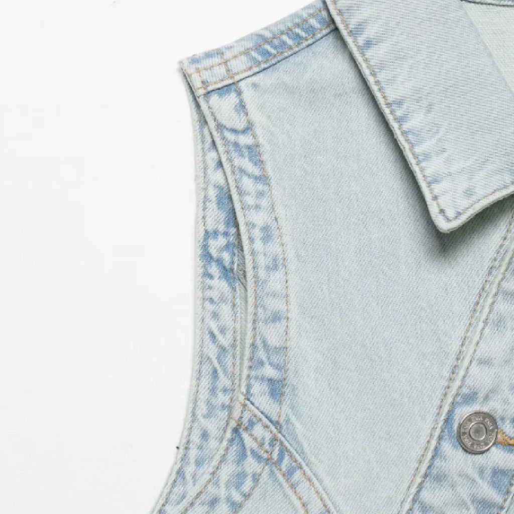 2026 Summer Women Denim Double-Breasted Vest Set Casual Turn-Down Collar Trousers New Fashion Outfit Set