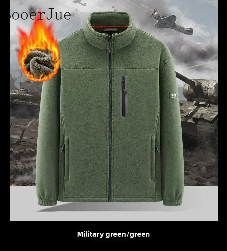 2026 Men Winter Double Thickened Fleece Jacket Outdoor Windproof Ski Coat Snow Warm Hiking Cycling Climbing Pocket Sweatshirt