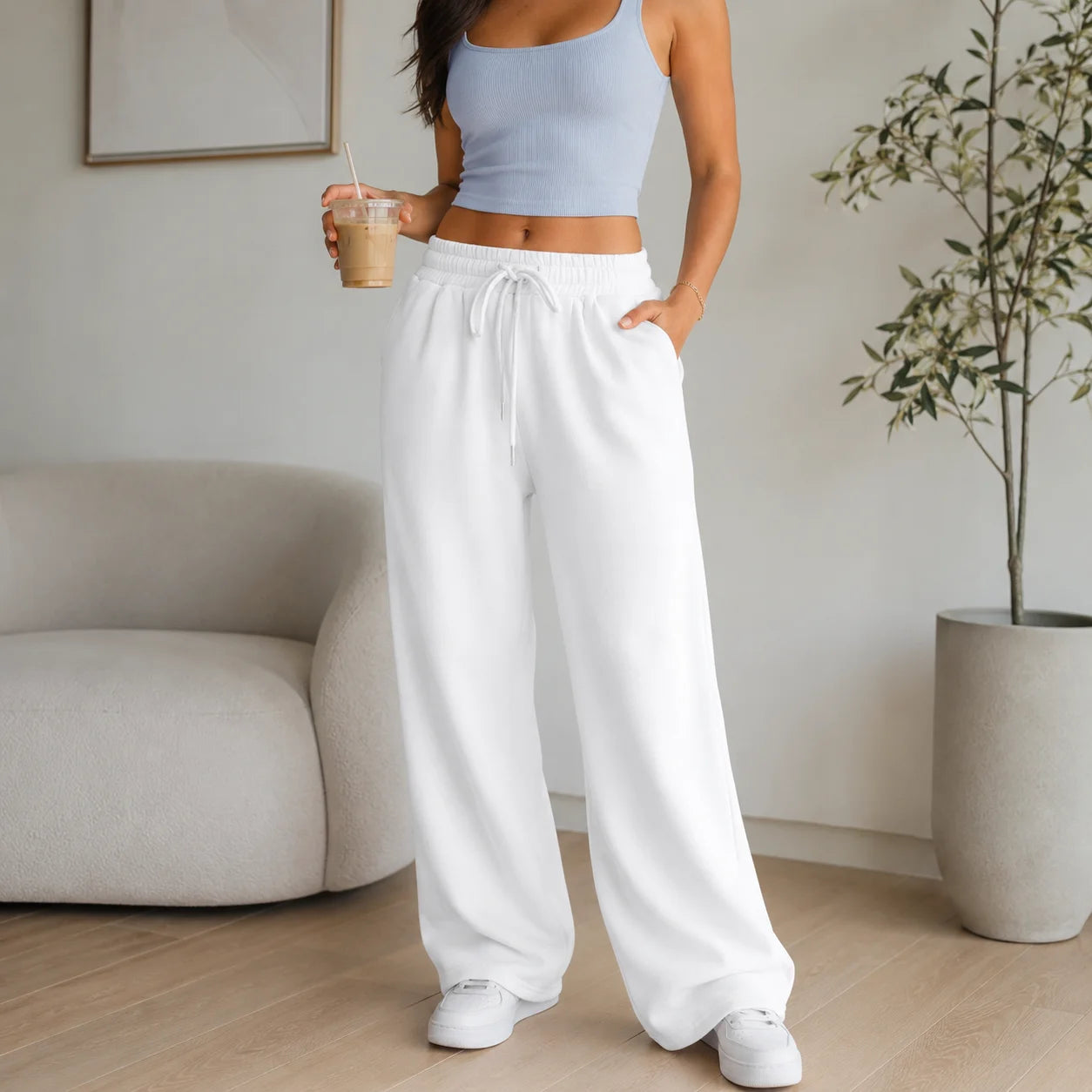 Women Summer Sweatpants 14 Colors Wide Leg Loose Fit Sports Pants Comfortable Drawstring Elastic Waist Casual Streetwear Joggers