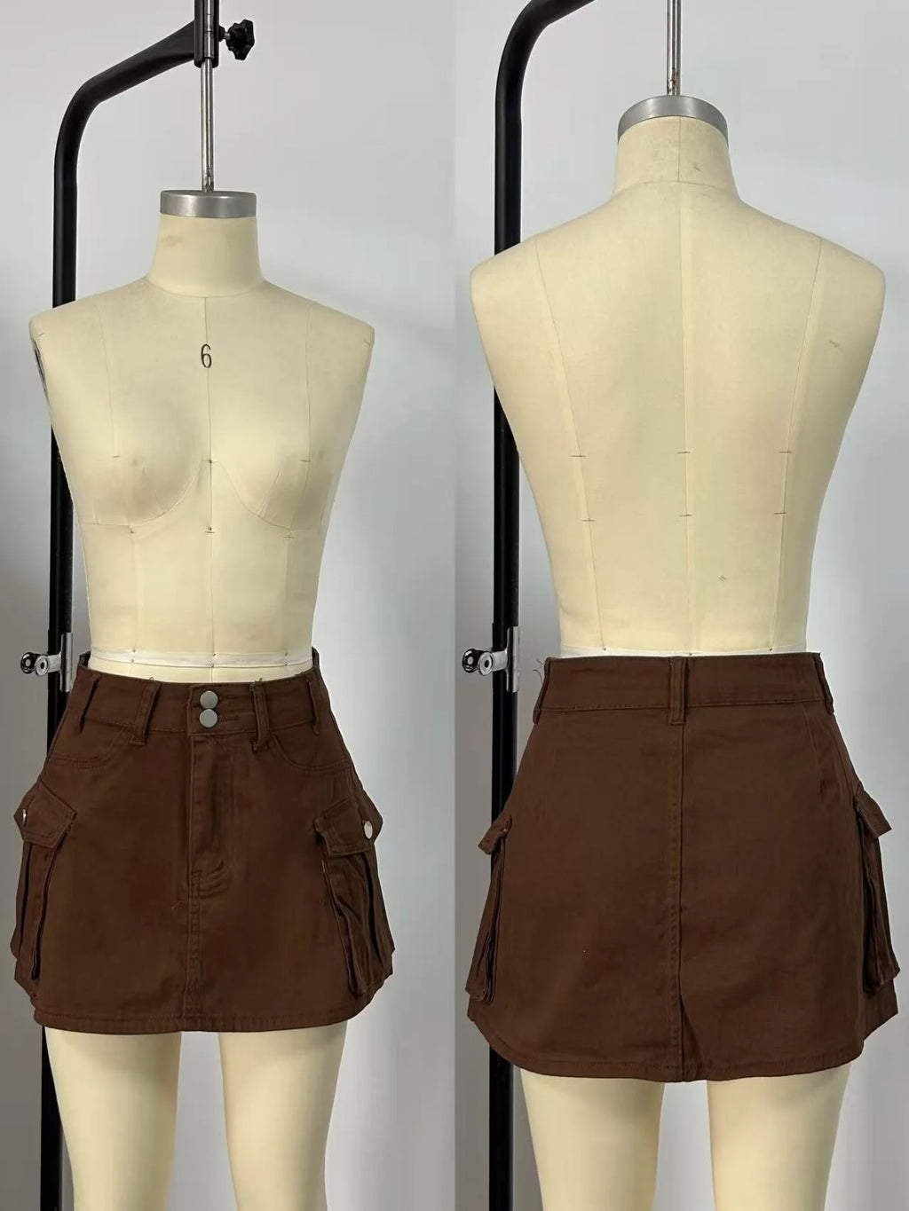 Sexy Women High Waist Cargo Denim Mini Skirt Double Button Multi Pocket A Line Short Skirt Y2K Streetwear Casual Jean Dress