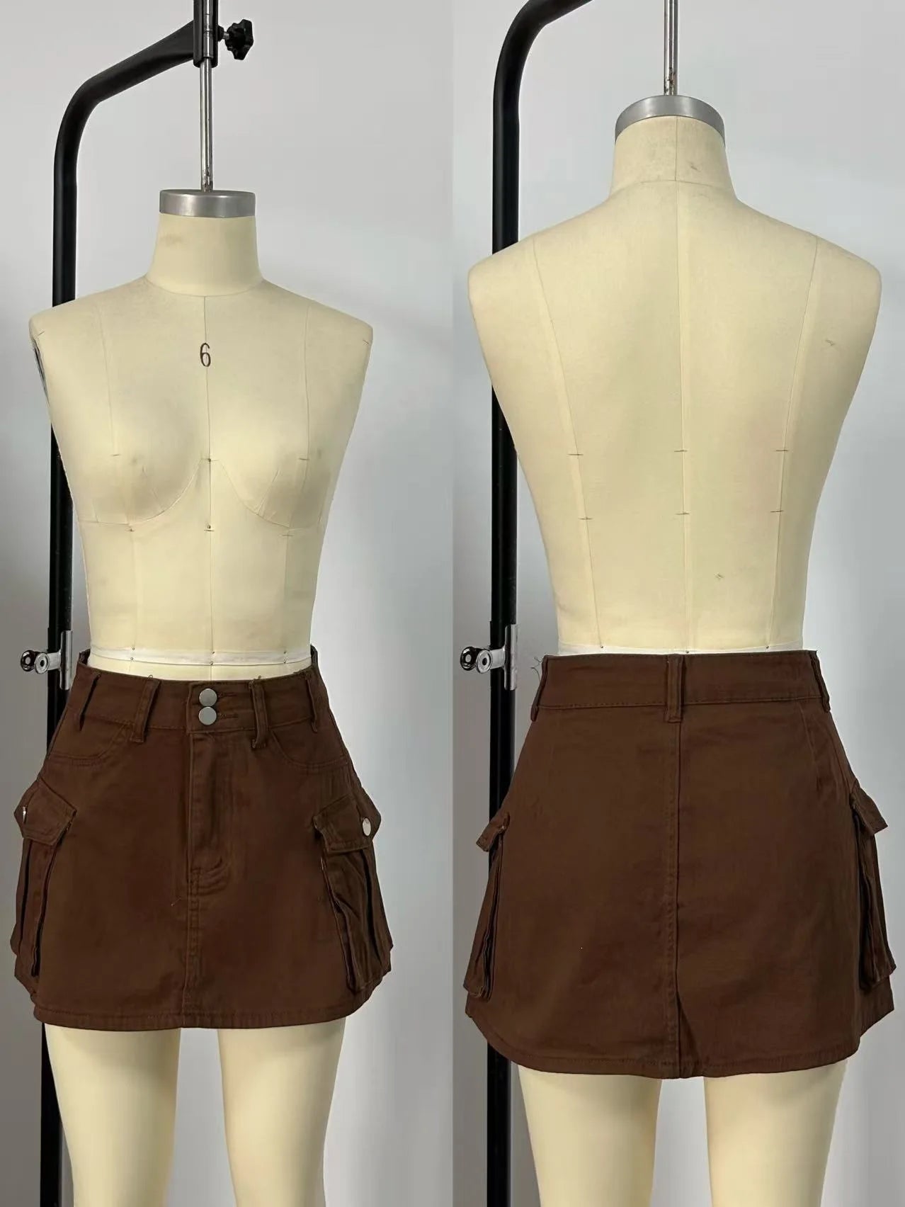 Sexy Women High Waist Cargo Denim Mini Skirt Double Button Multi Pocket A Line Short Skirt Y2K Streetwear Casual Jean Dress