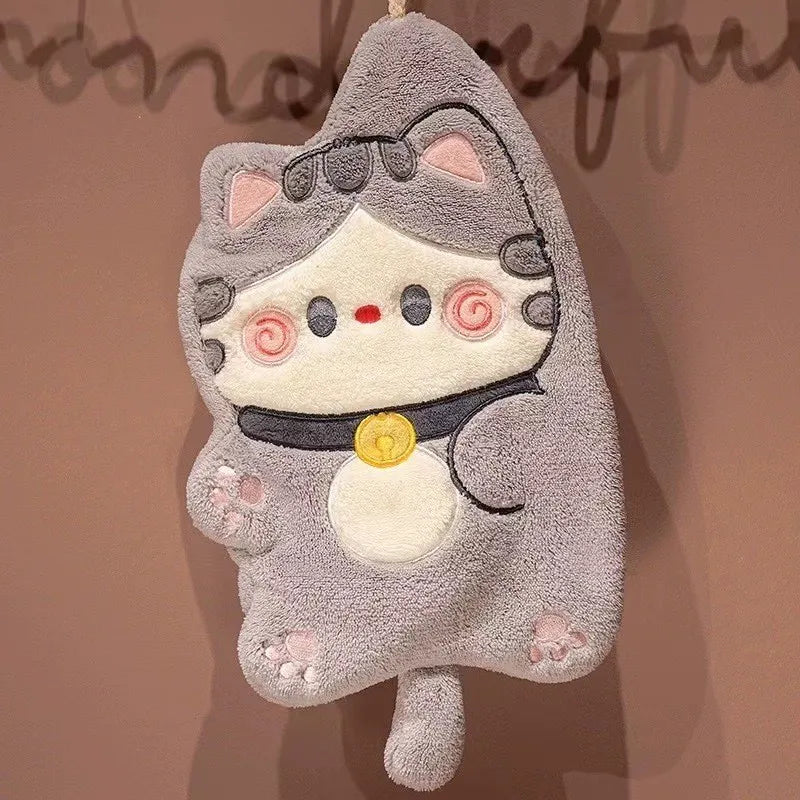 Cartoon Cat Hand Towels Cute Animal Absorbent Hanging Towel for Bathroom Kitchen Wiping Water Hand Towel Handkerchief Cloth