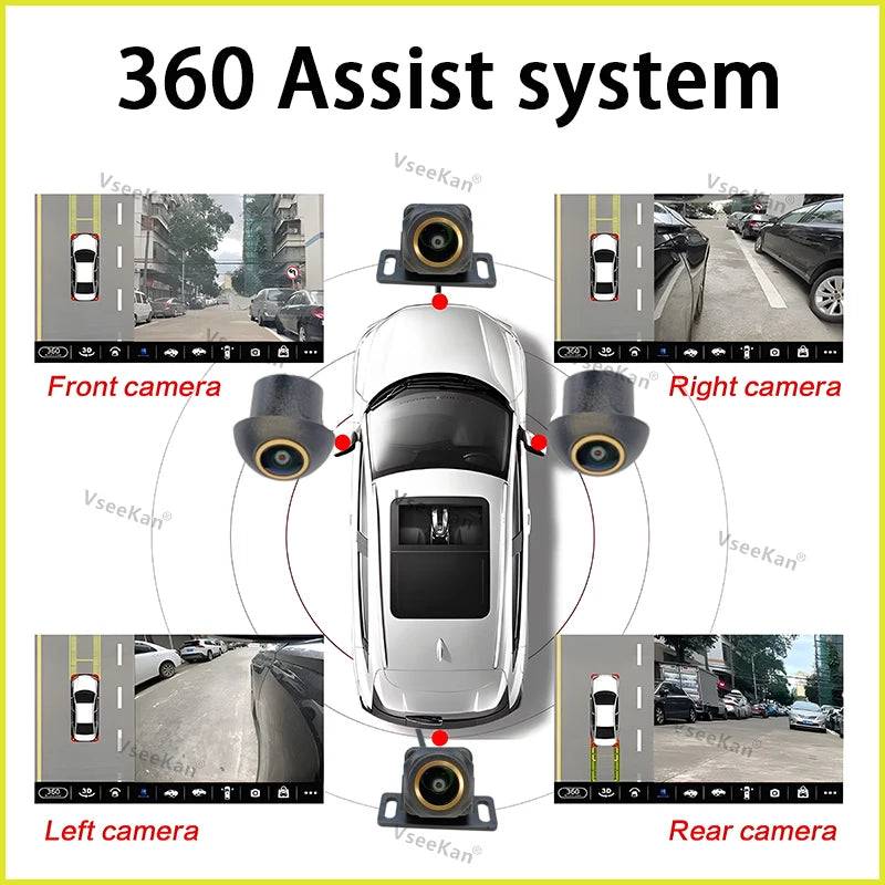 3D AHD1080P 360 Car Camera Panoramic Surround View Right Left Front Rear 4 Cameras for Android Auto 360APP Golden lens fisheye