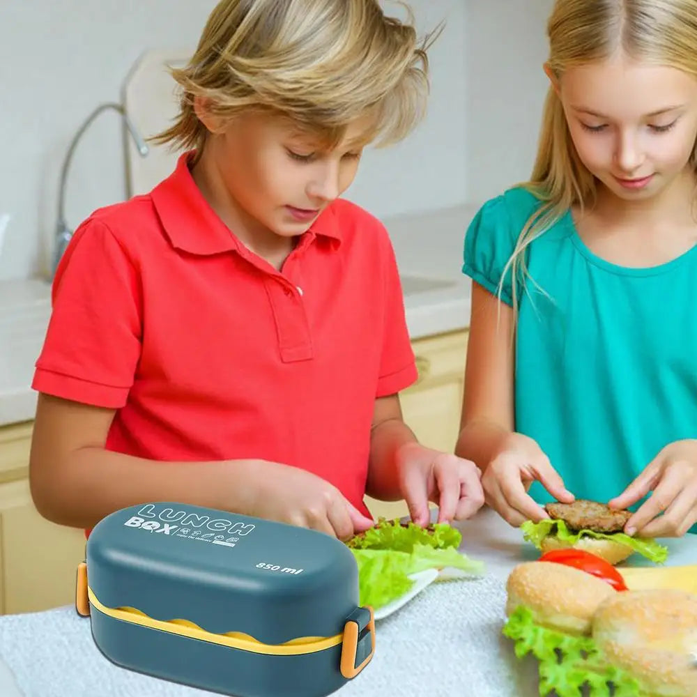 Portable Lunch Box For Kids Microwave Safe Plastic Bento Box With Compartments & Sauce Box Stackable Salad Fruit Food Container