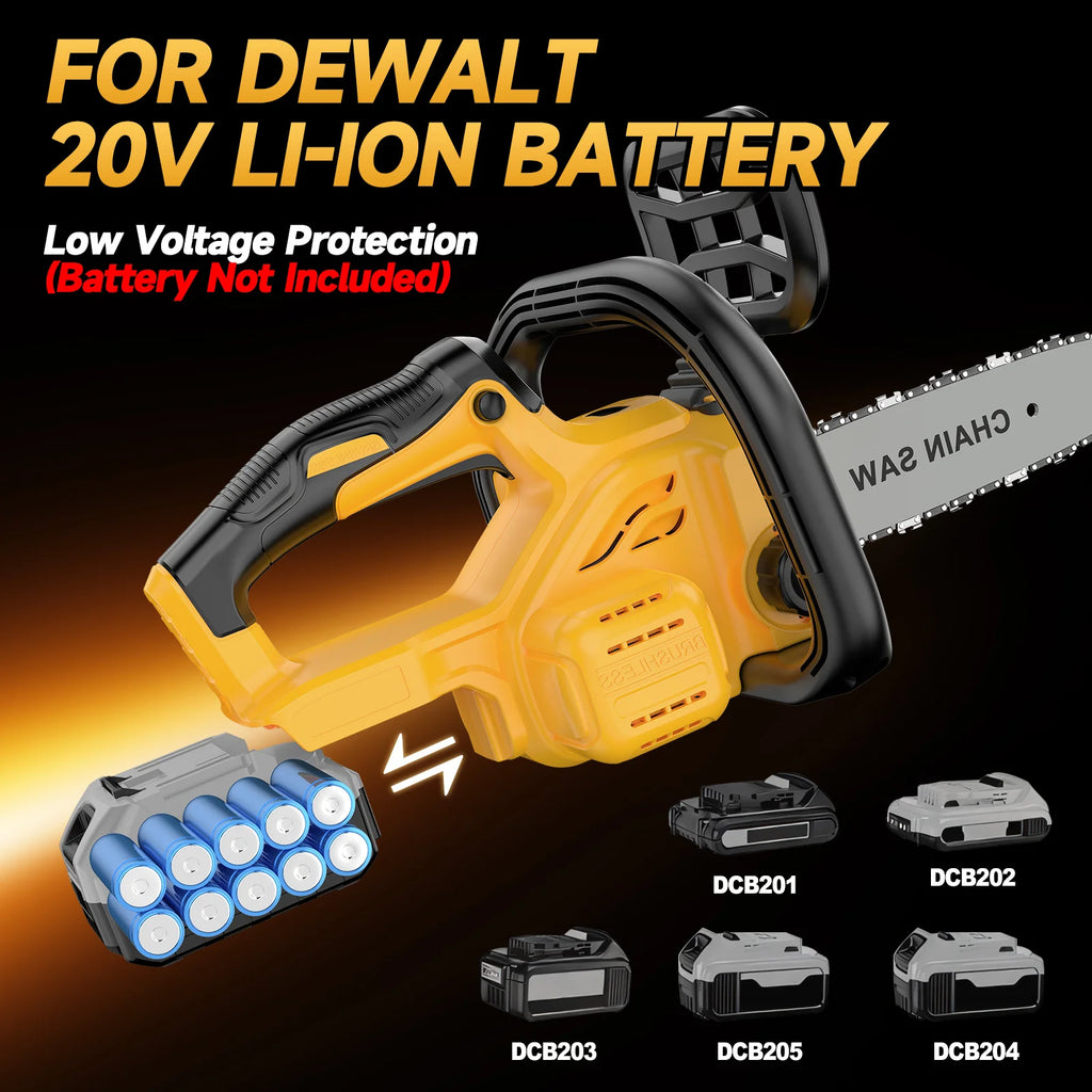 12 Inch Brushless Cordless Handheld Chainsaw Electric Chain Saw With Oiler Graden Pruning Saw Power Tools Compatible with Dewalt