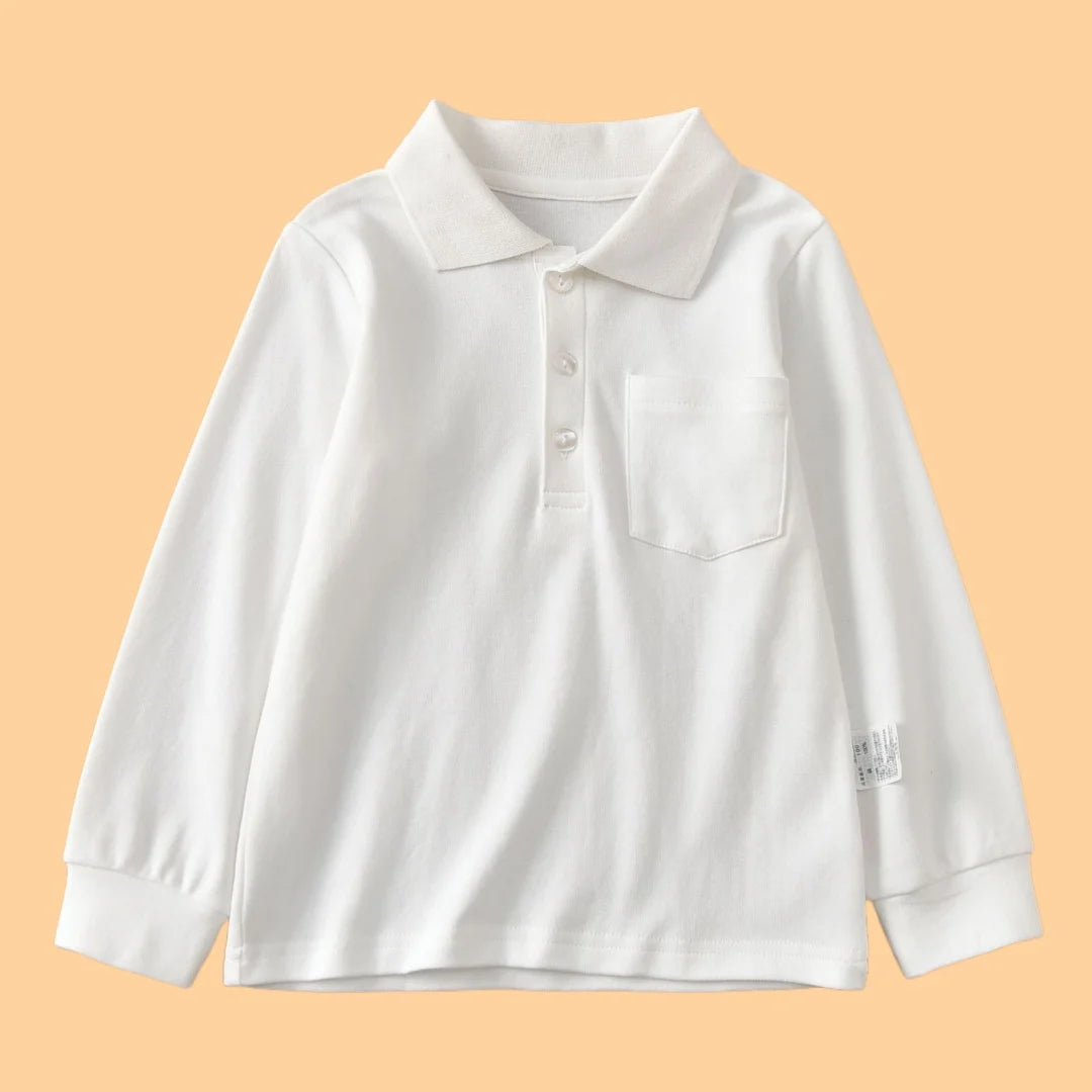 Girls White Cotton Polo Shirt Loose Breathable Children's T-shirt School Clothing POLO Size 100-170