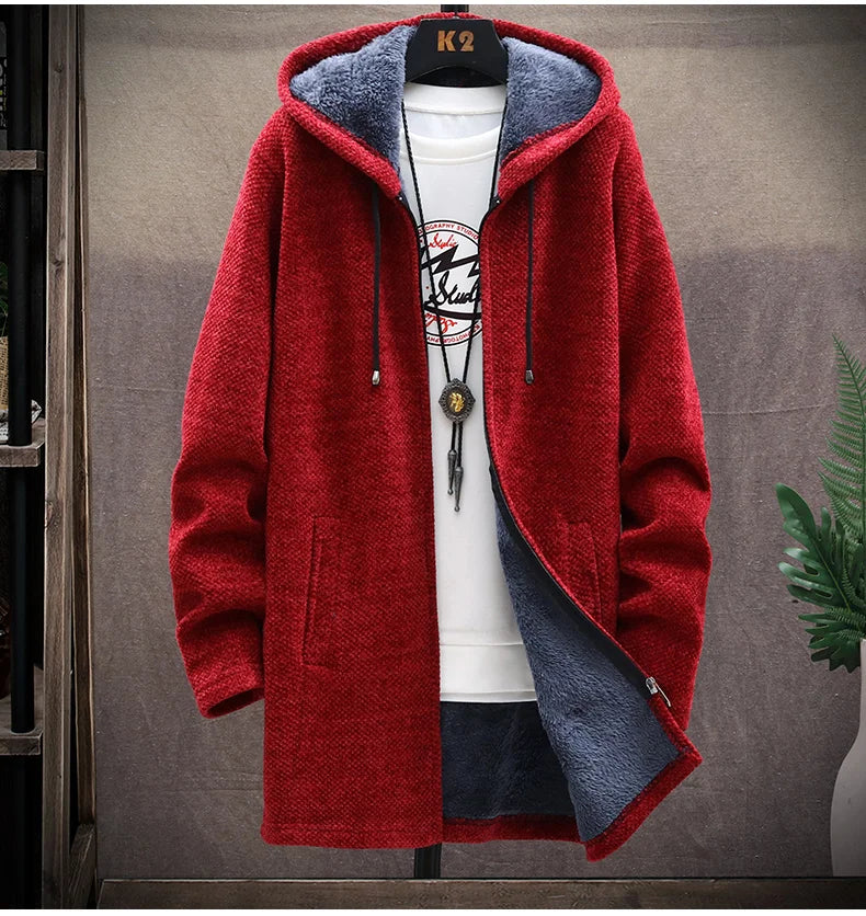 Men's Knitted Sweater Cardigan Thickened Fleece Hooded Casual Style Warm Outerwear Autumn Winter New Arrival Korean Version