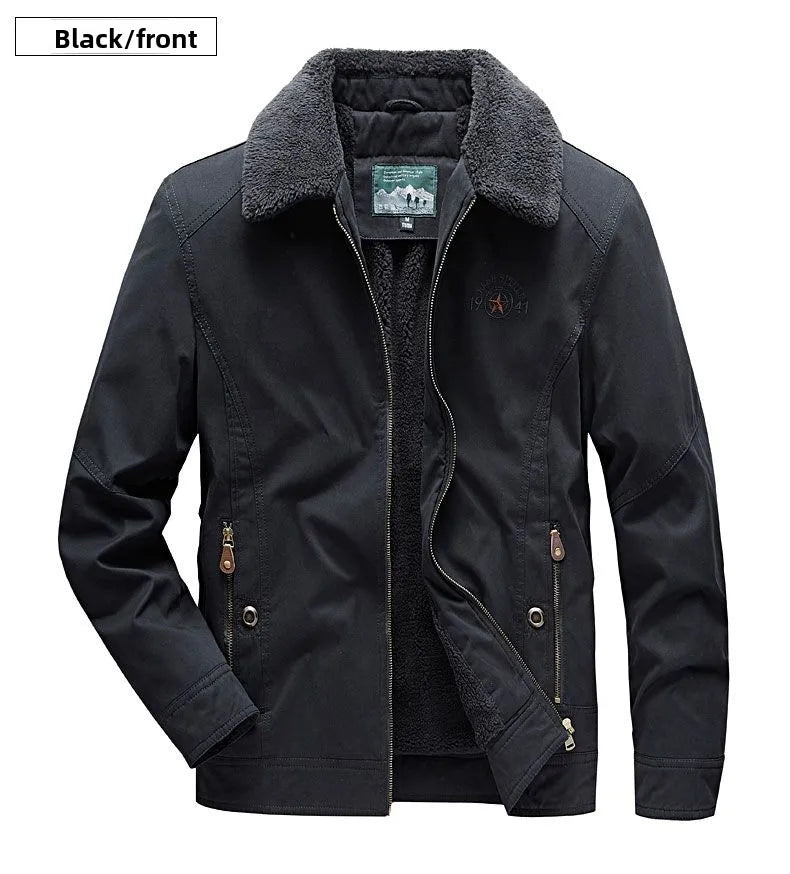 Autumn Winter Men's Cotton Thick Warm Fleece Jackets Stand Collar Fleece Lined Outdoor Workwear Warm Casual Style New Arrival
