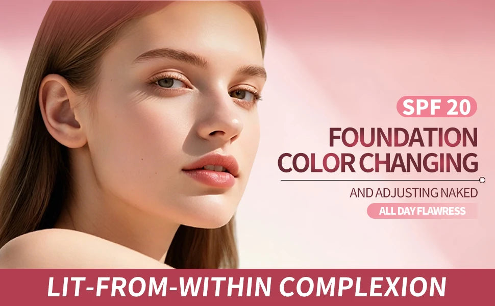 Color Changing Foundation Spf 20 Sunscreen Face Makeup, 30ml, Flawless Coverage Self-Adjusting Liquid Foundation for Natural Look