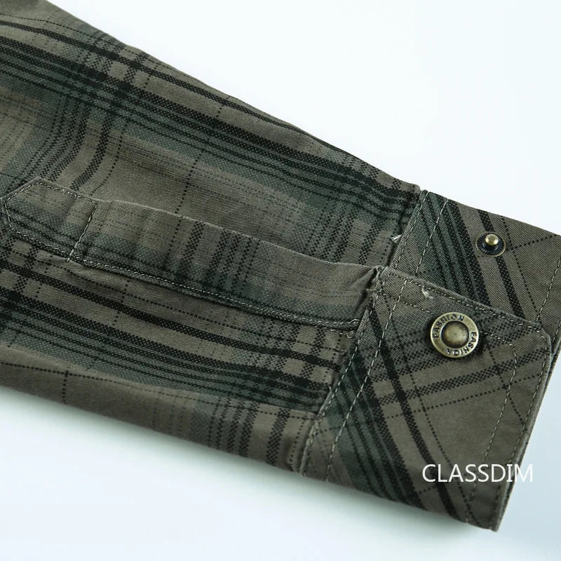 Men Plaid Casual Shirts Male Military Outdoor Loose Multi-pockets Tooling Shirts High Quality Man Large Long-sleeved Shirts 5XL