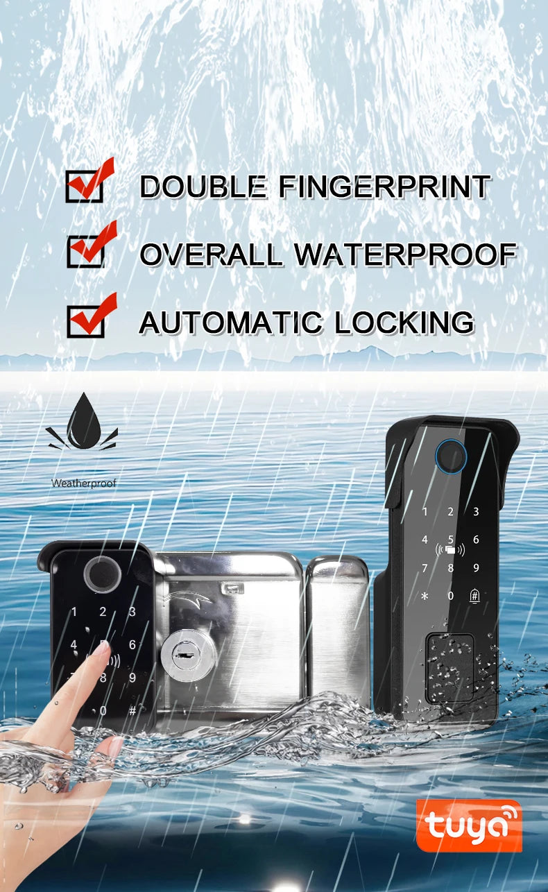 Tuya Bluetooth-compatible App Waterproof Fingerprint Smart Door Lock Gate Password RFID Card Rim Bolt Lock Electronic Door Lock
