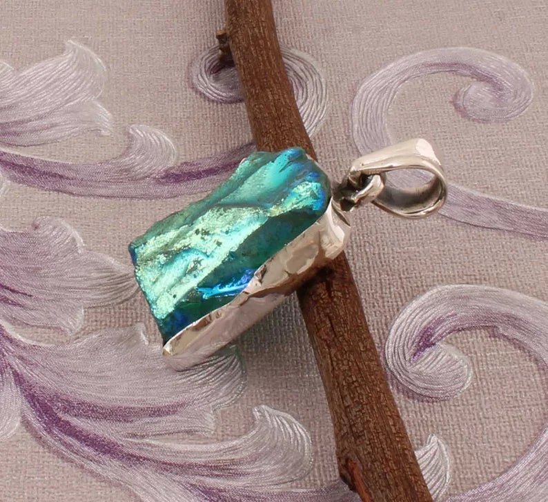 Sun Shine Druzy Quartz Raw High Quality 925-Sterling Silver Handmade Skin Friendly Pendant Rhodium Gold Plated Women's Classic