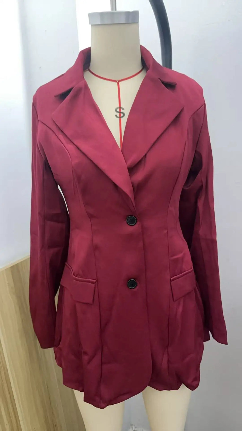 KIDCRKJ Elegant Women Spring Suit Coat Burgundy Cinched Waist Lapel Collar Slim Female Blazer Coat Instagram-Style Lady Jacket