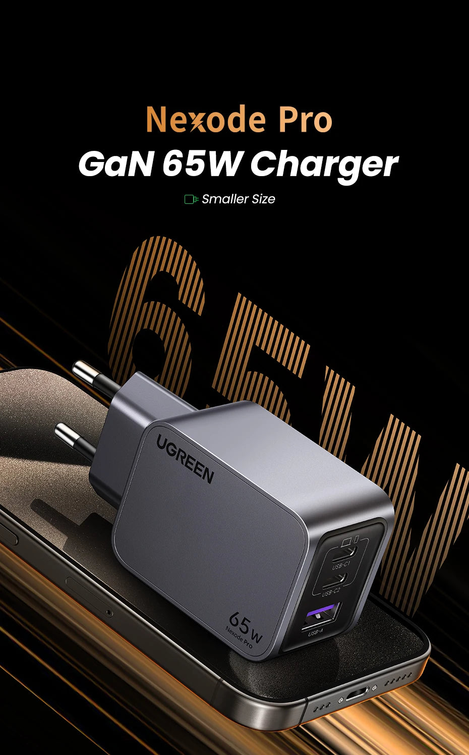 UGREEN 65W GaN Charger Type C Quick Charge 4.0 3.0 USB Charger For iPhone 18 17 16 Pro Macbook Air Laptop Tablet PD Fast Charger