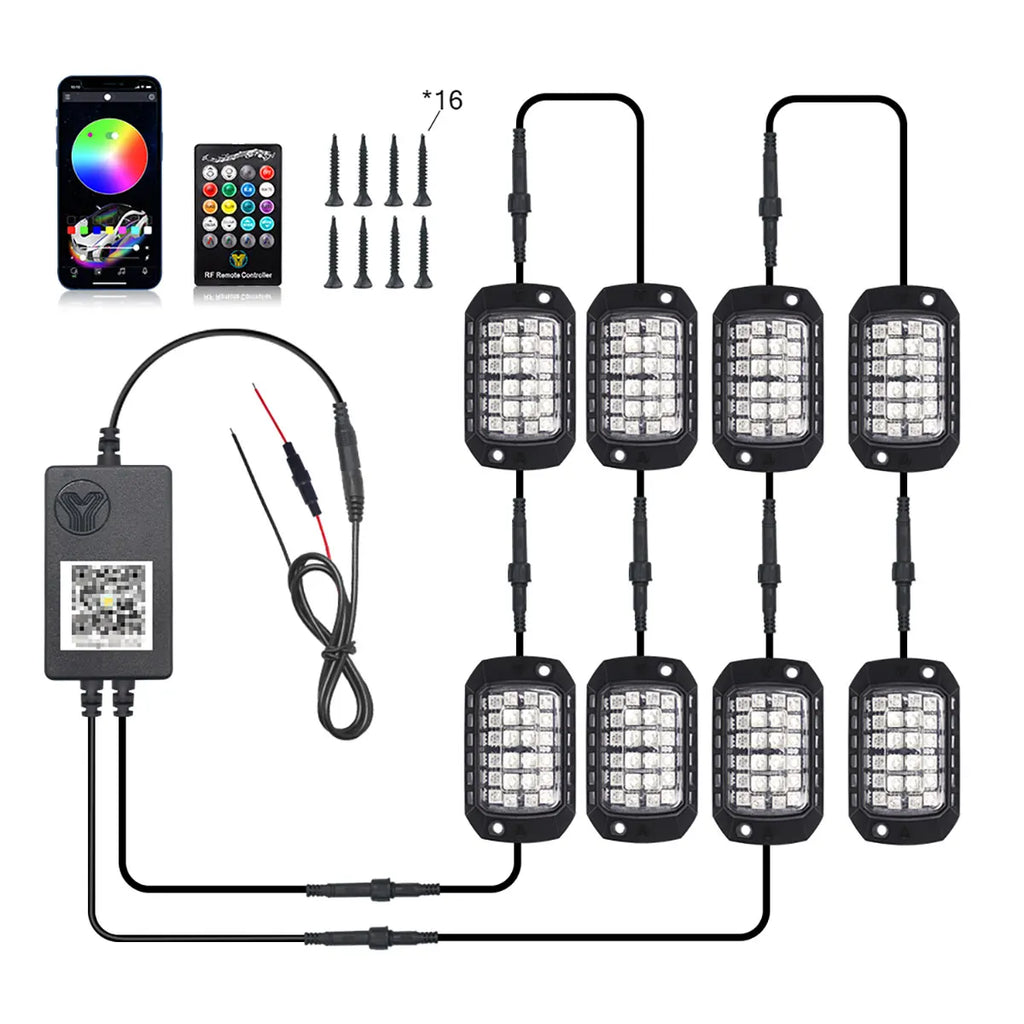 4/8/12PCS RGB Neon LED Rock Light 3D Lens Car Underglow Chassis Light Universal For Jeep Truck SUV ATV UTV Decorative Accessorie