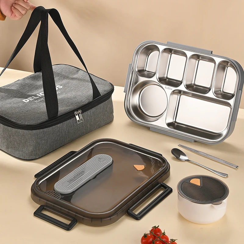 Portable Insulated Stainless Steel Lunch Box for Office Workers And Students Sealed Bento with Microwave Heating Food Container