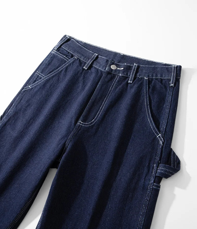 3903 Good Quality Striped Jeans For Man Multi Pockets Cargo Style Straight Casual Loose Trendy Streetwear Boyfriend Denim Pants