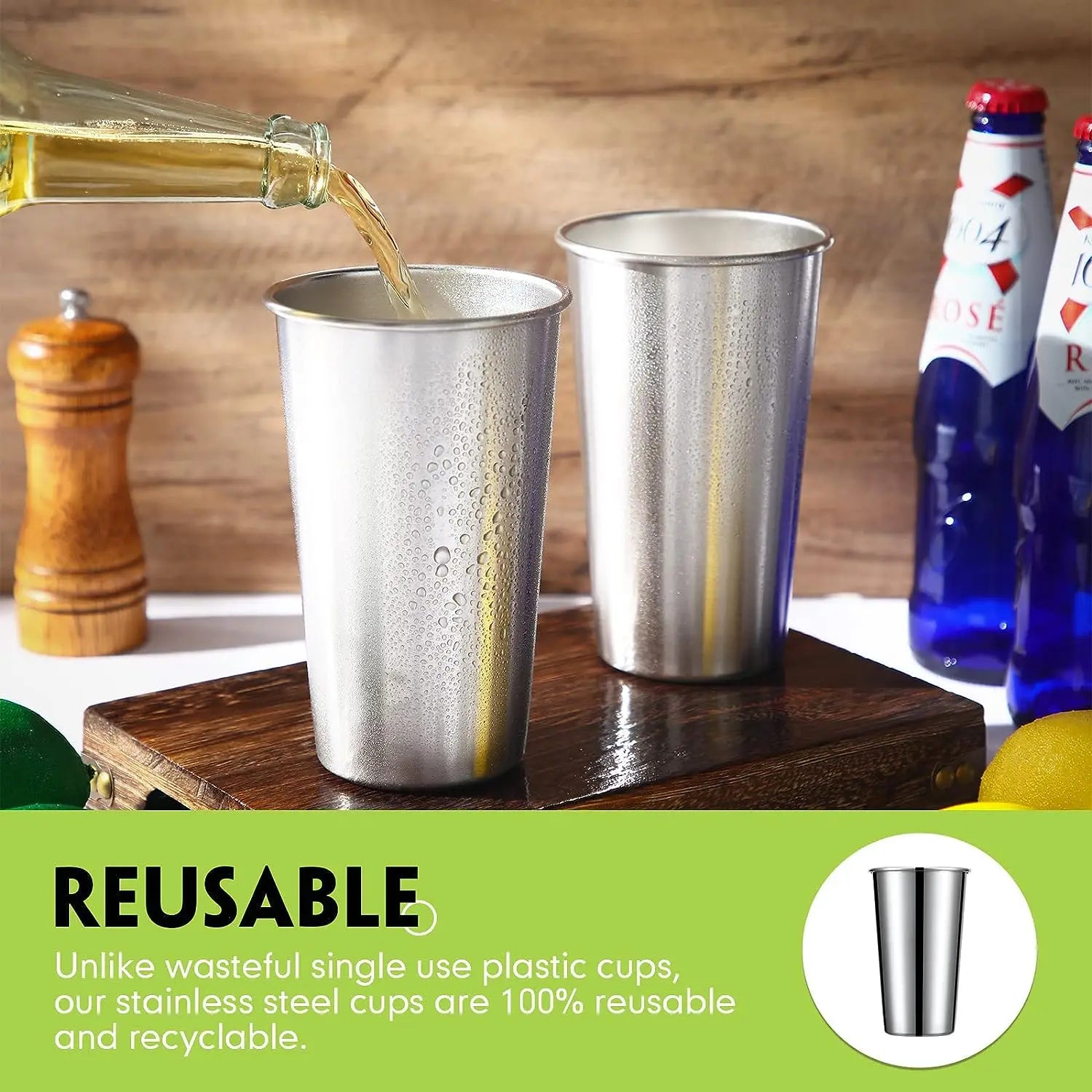 4 Pack 24oz 700ml Stainless Steel Pint Cup,Healthy Unbreakable and Stackable,Metal Drinking Glasses