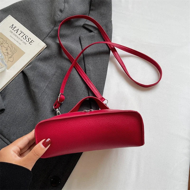 Minimalist Trend Solid Color Box Bag Litchi Pattern Portable Carrying Crossbody Bag Daily Commuting Versatile Square Bag