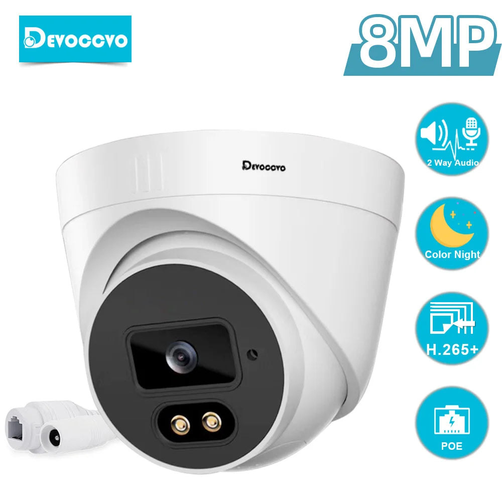8MP Wired CCTV IP Dome Security Camera 4K 2 Way Audio Indoor POE Video Surveillance Camera Color Night Vision Monitoring IP Cam