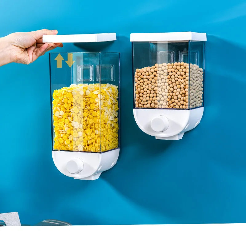 Kitchen Storage Food Organizer Wall Mounted Dry Food Cereal Dispenser Snack Grain Plastic Storage Container Box Rack for Home