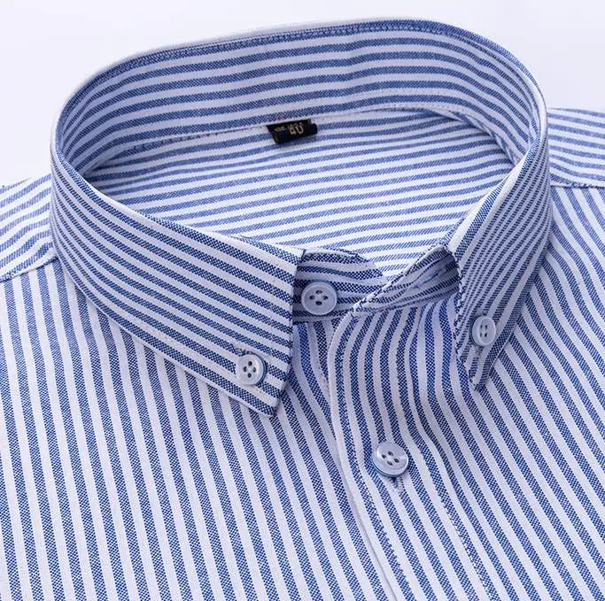 New Cotton Oxford Men's Shirts Long Sleeves Stripe Thin Soft Regular Fit Formal Dress Shirt Pocket Social Blouse Male Clothes