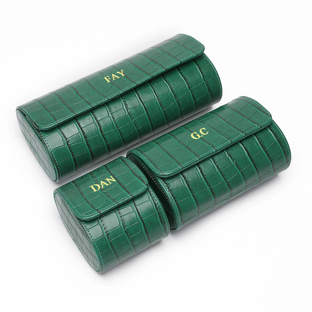 Luxury Crocodile Watch Storage Box Custom Name Travel 1 2 3 Slots Watches Roll Aligator PU Leather Brand Watch Display Case Bag