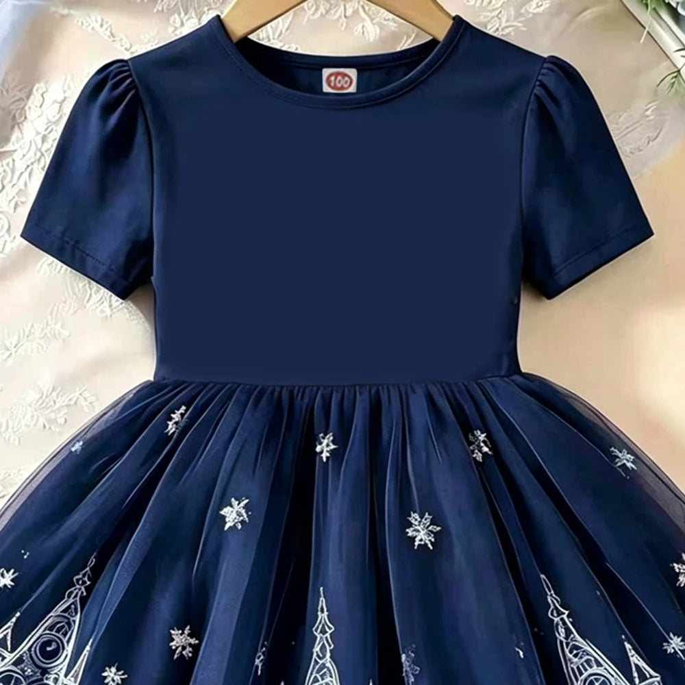 Summer New Fashion Kids Princess Dress  Girls Clothes For Children Short Sleeves Dress Baby Girls Birthday Party Clothing 2-8T